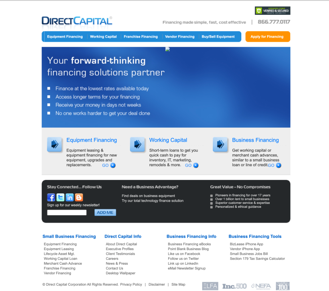 Screenshot of Direct Capital website from 2012