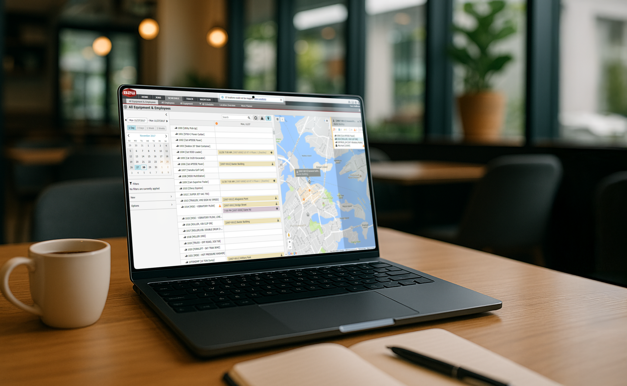 A laptop showing the B2W Equipment map